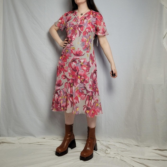 Vintage 90s floral sheer pink midi dress - Picture 4 of 5